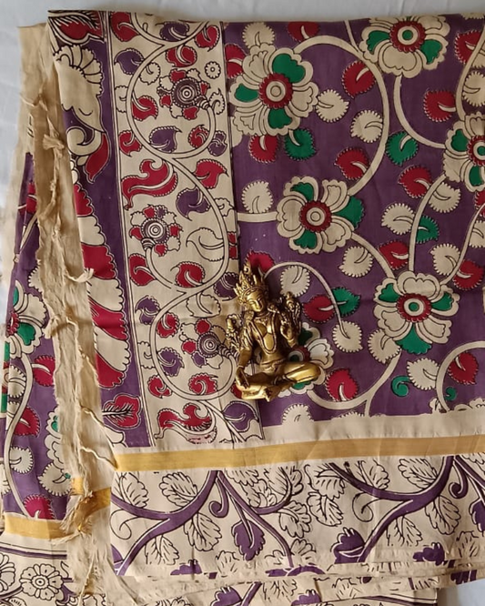Purple Nellore silk with Zari border Kalamkari saree
