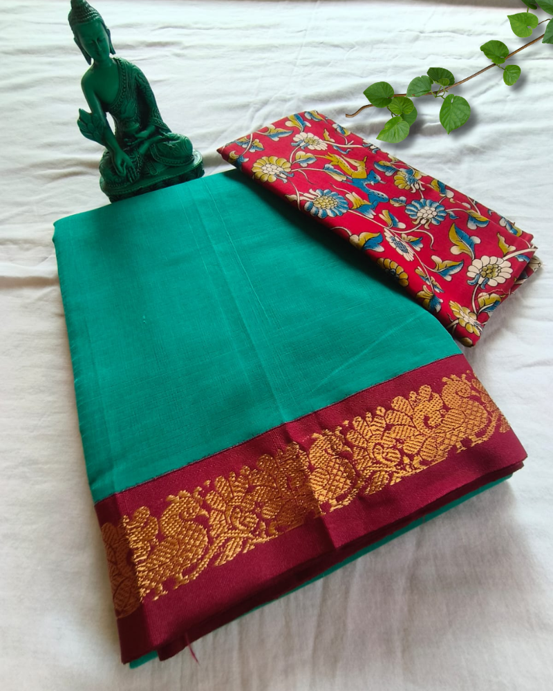 Rama Blue Gadwal Handloom Cotton Saree