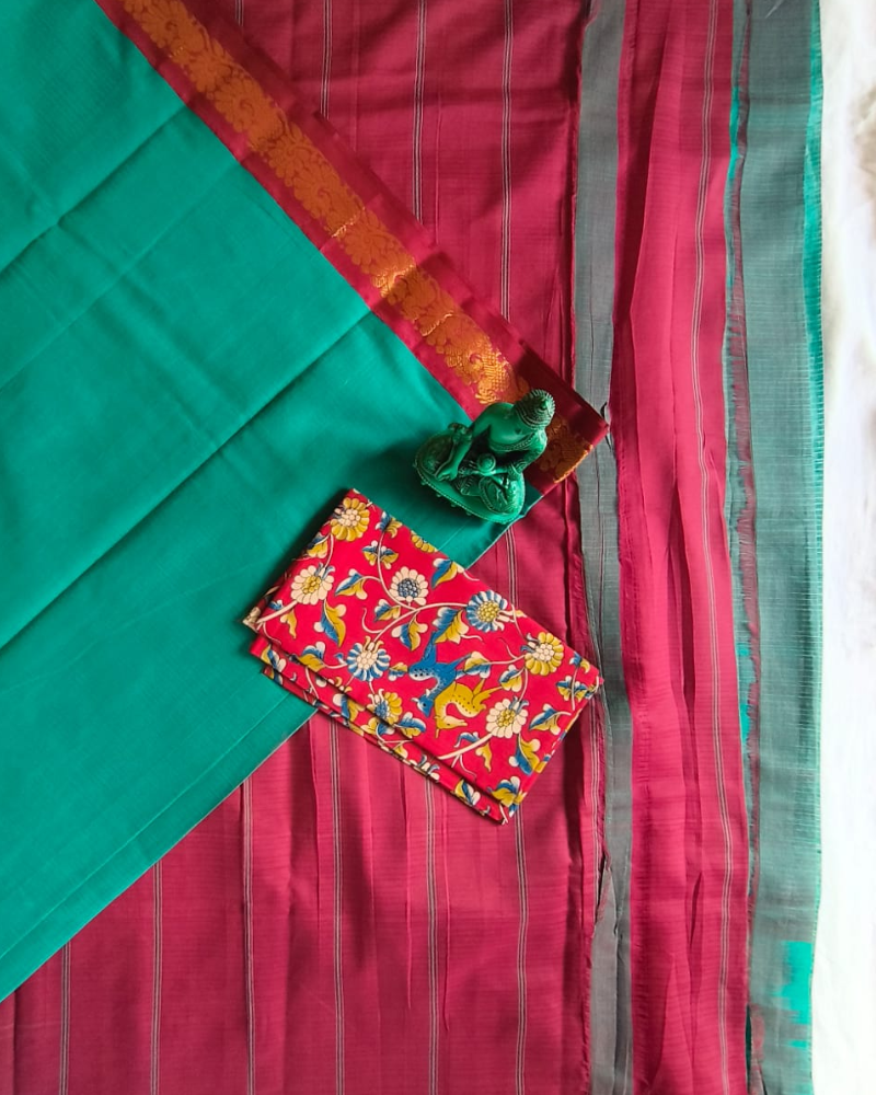 Rama Blue Gadwal Handloom Cotton Saree