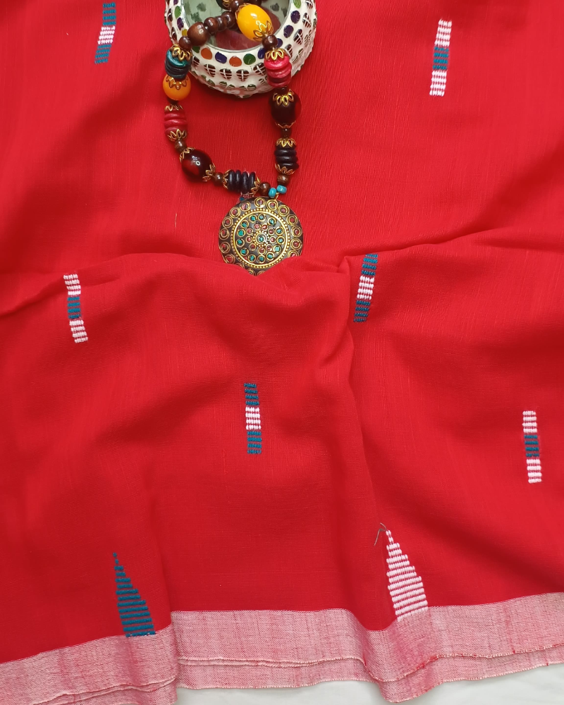 Handloom Red Mul Cotton Saree