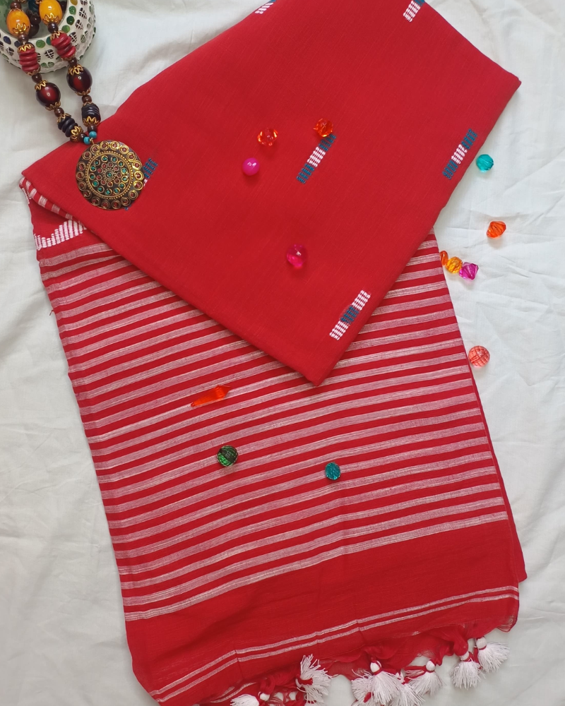 Handloom Red Mul Cotton Saree