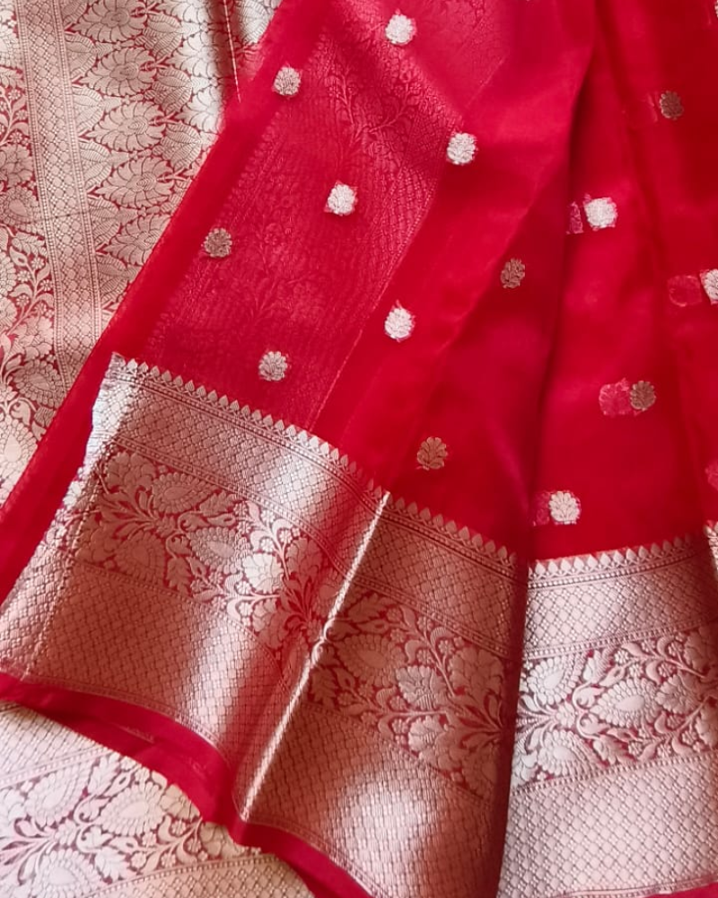 Red Banarasi Semi Organza