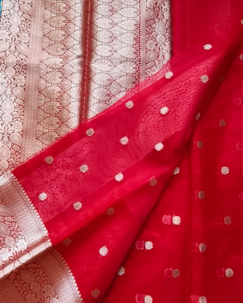 Red Banarasi Semi Organza