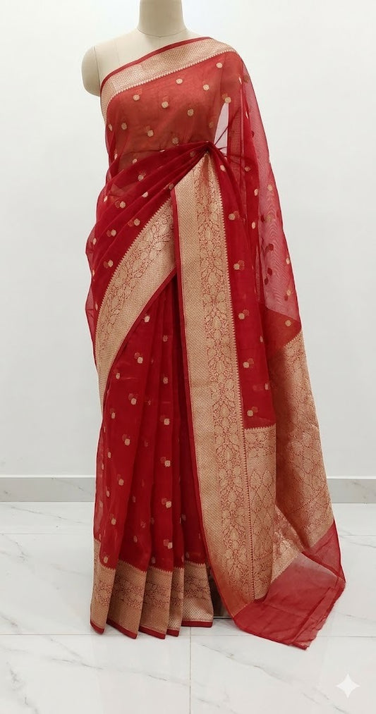 Red Banarasi Semi Organza