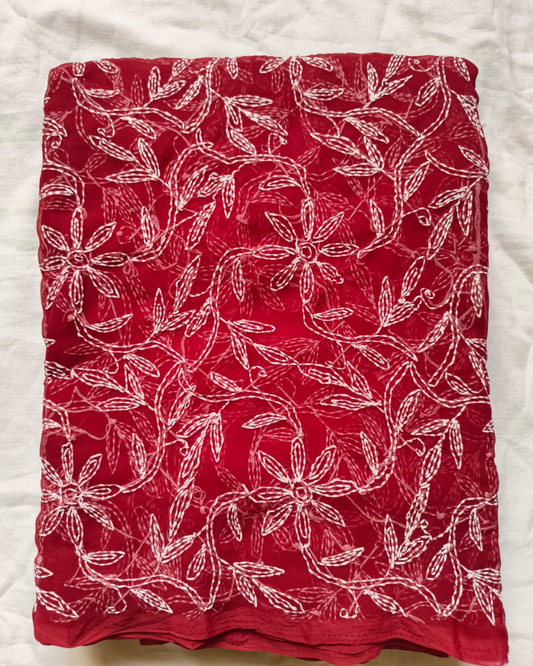 Red georgette Chikankari saree