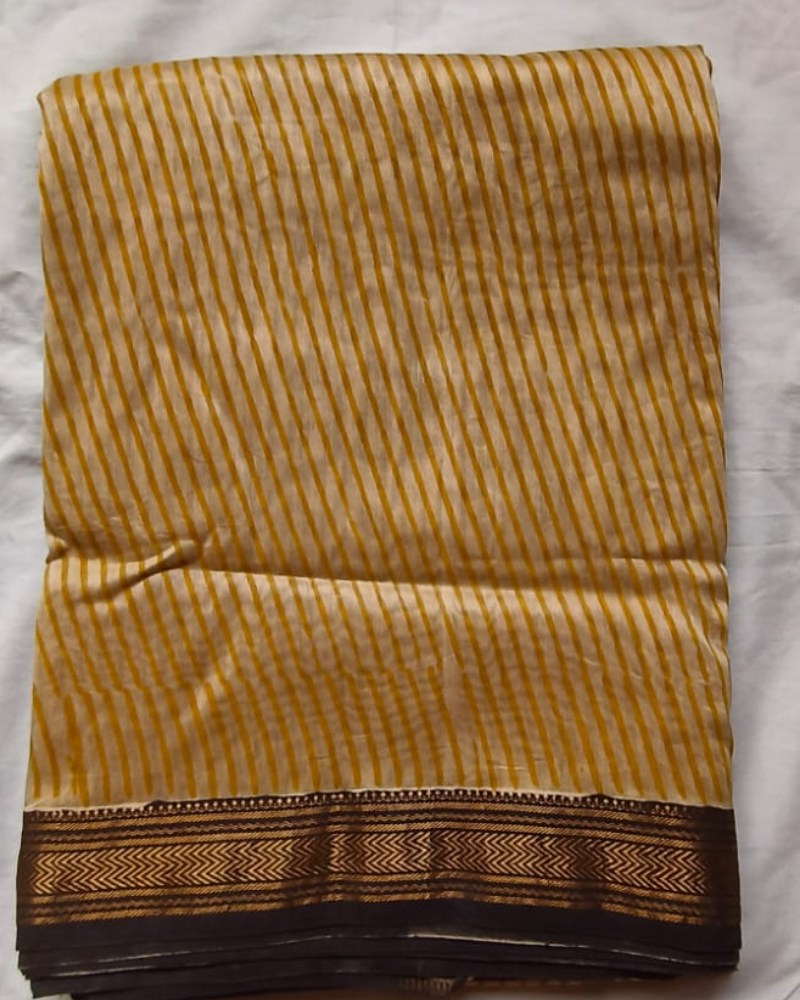Ivory color Semi Maheshwari silk saree