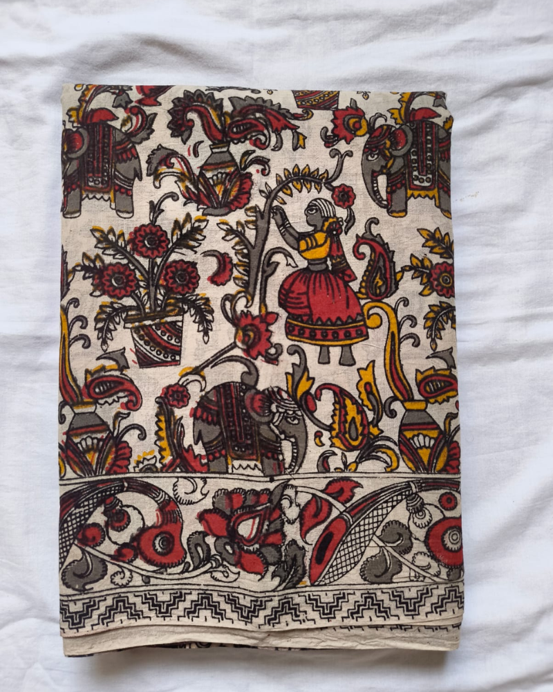 Off White Mangalgiri cotton Kalamkari Saree