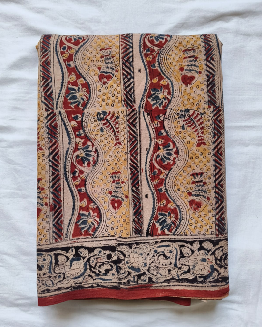 Beige & Black Mangalgiri cotton Kalamkari Saree