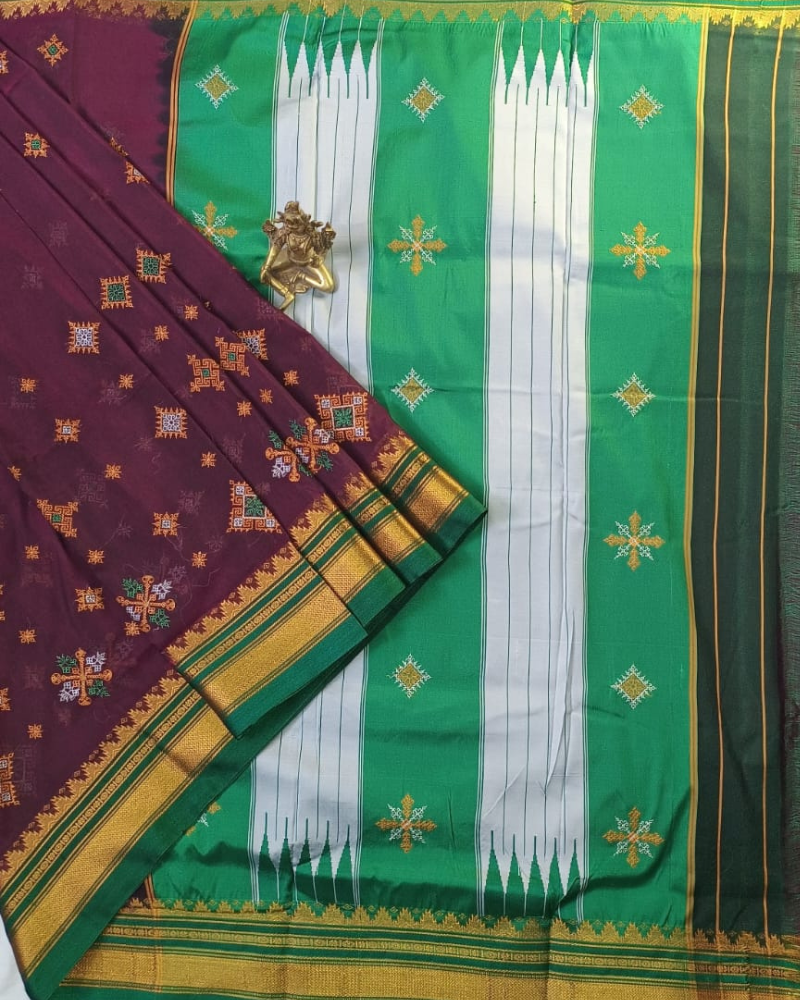 Wine Sico Ilkal Kasuti work saree