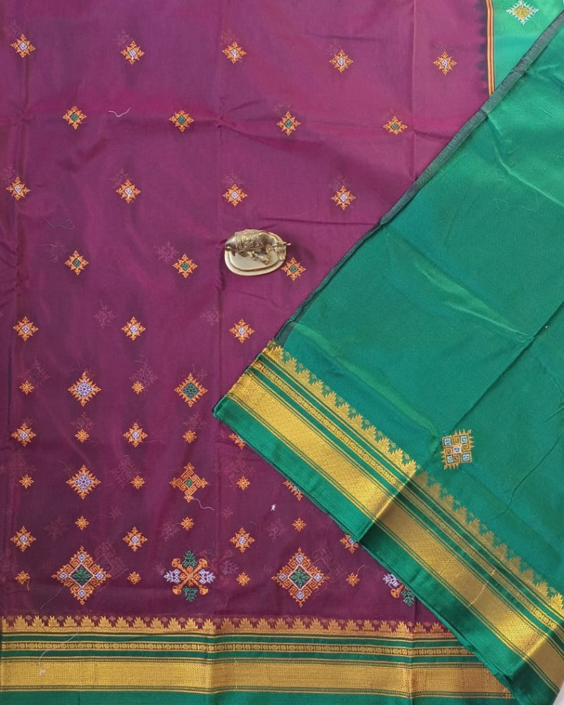 Wine Sico Ilkal Kasuti work saree