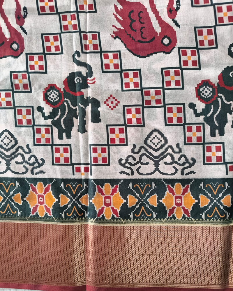 White Patola Pattern Art Silk Saree