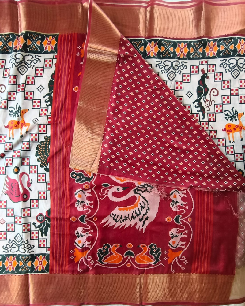 White Patola Pattern Art Silk Saree