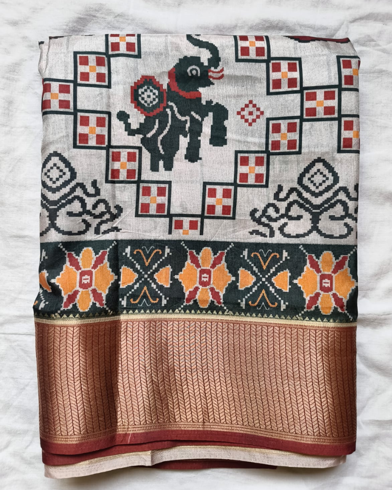 White Patola Pattern Art Silk Saree
