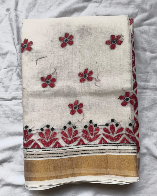 Kerala Cotton Kantha work Saree