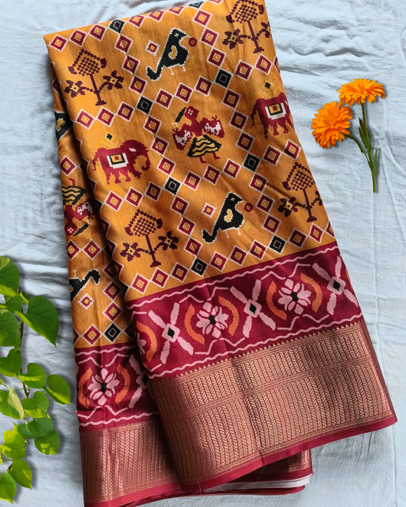 Yellow Patola Pattern Art silk Saree