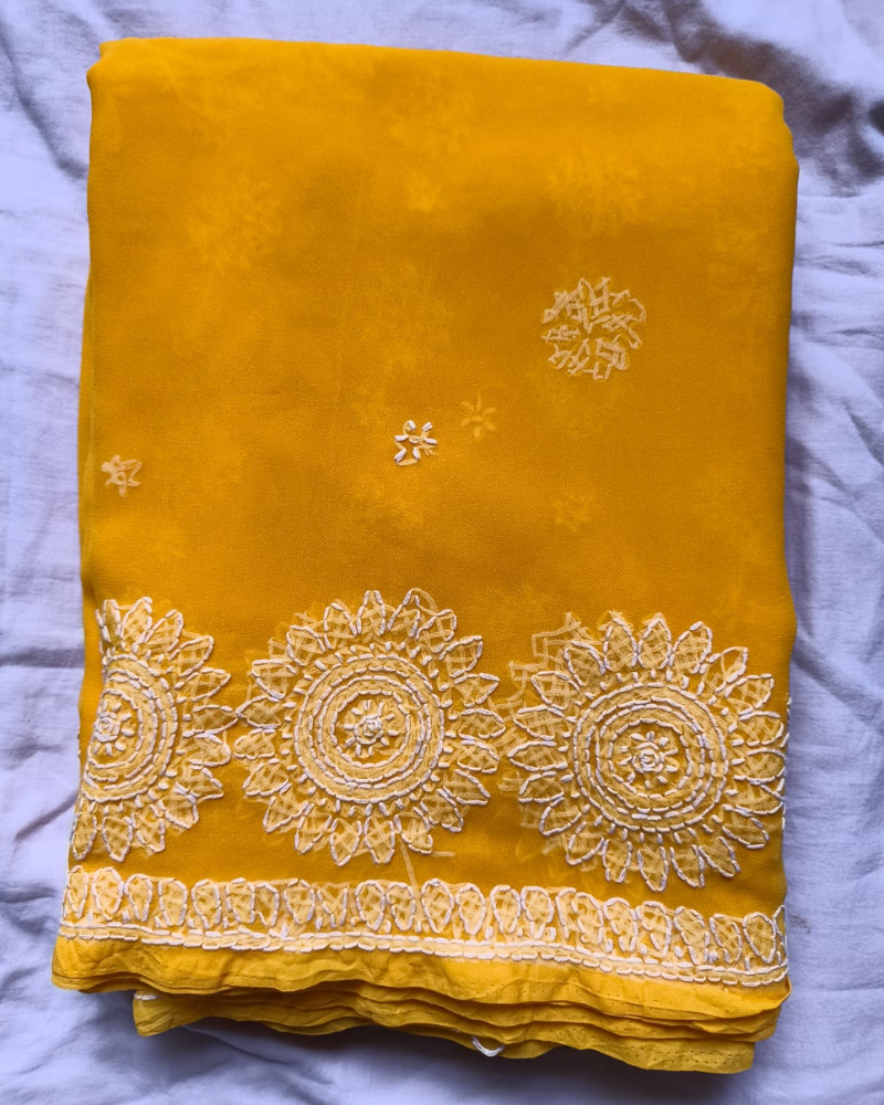 Yellow Georgette Chikankari saree