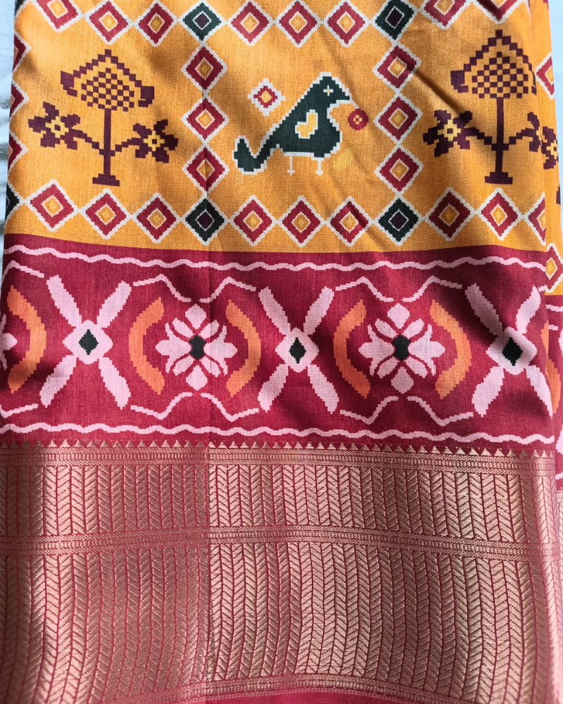 Yellow Patola Pattern Art silk Saree