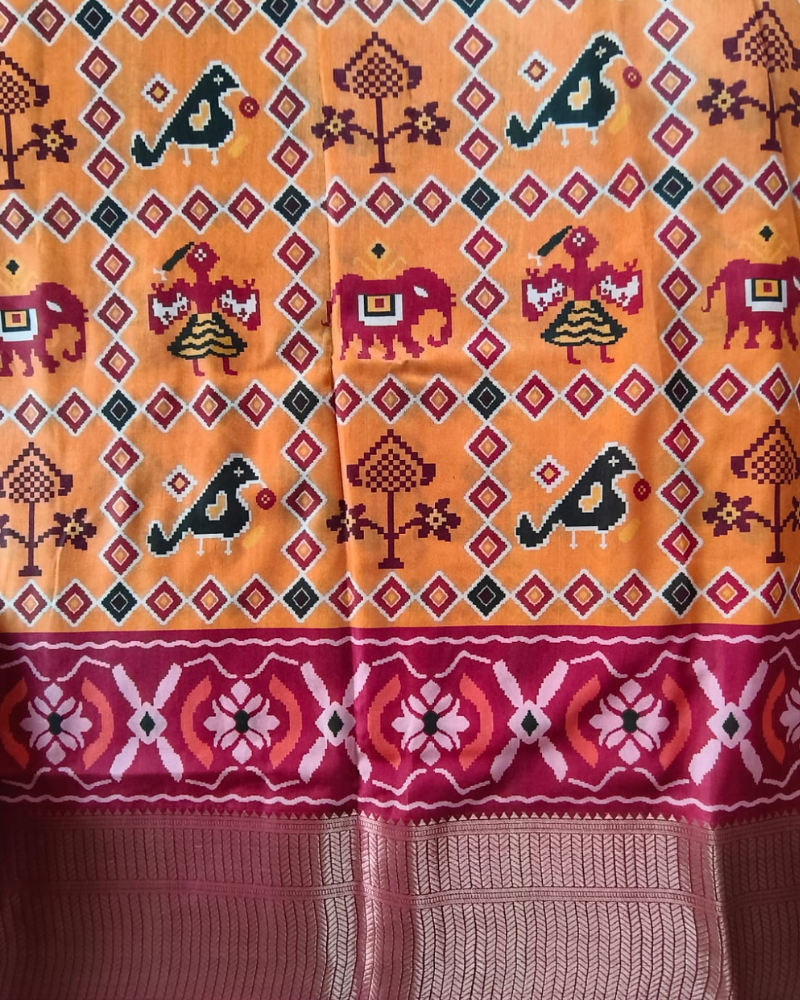 Yellow Patola Pattern Art silk Saree