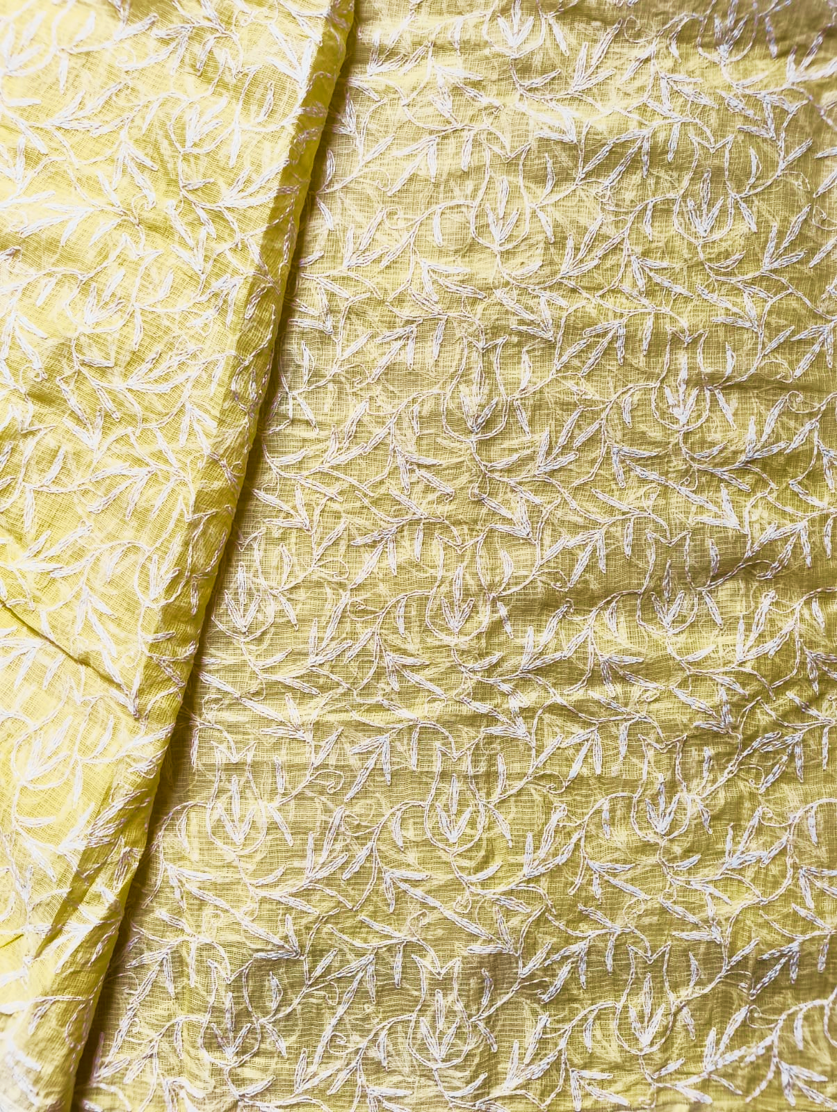 Pastel Yellow Chikankri Kota Cotton