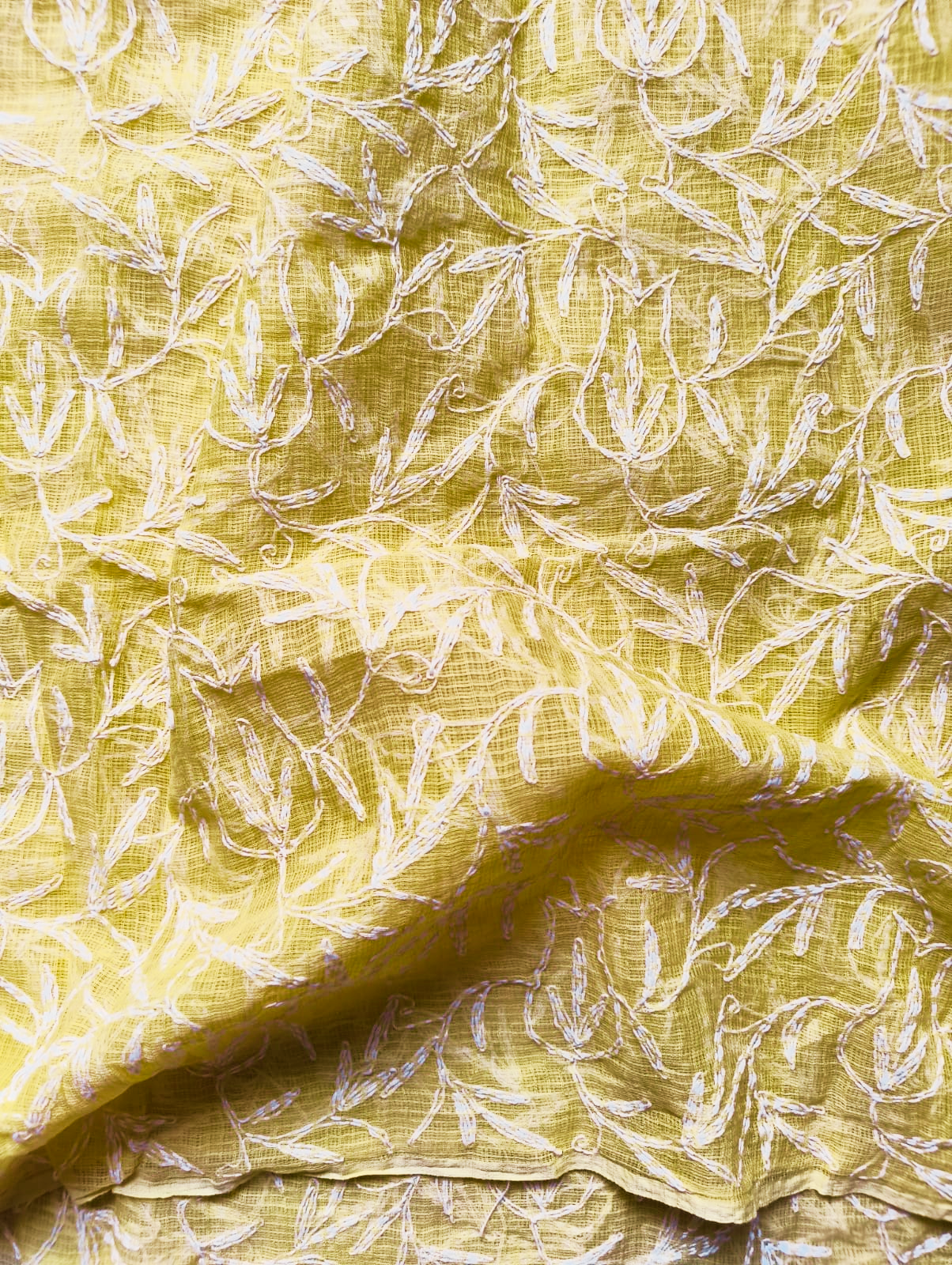 Pastel Yellow Chikankri Kota Cotton