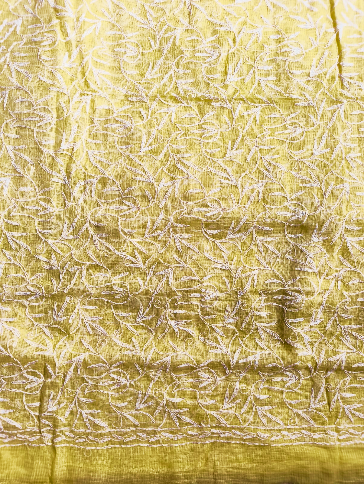 Pastel Yellow Chikankri Kota Cotton