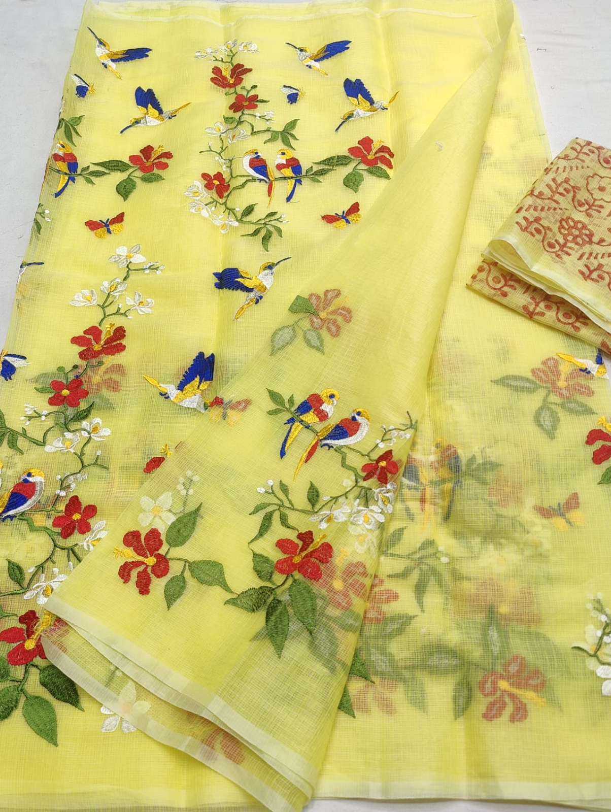 Yellow Embroidered Kota Saree