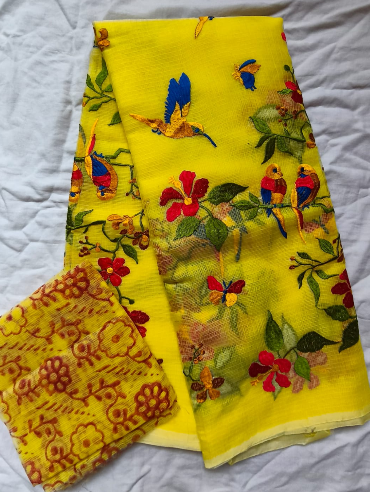 Yellow Embroidered Kota Saree