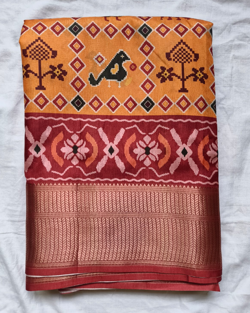 Yellow Patola Pattern Art silk Saree