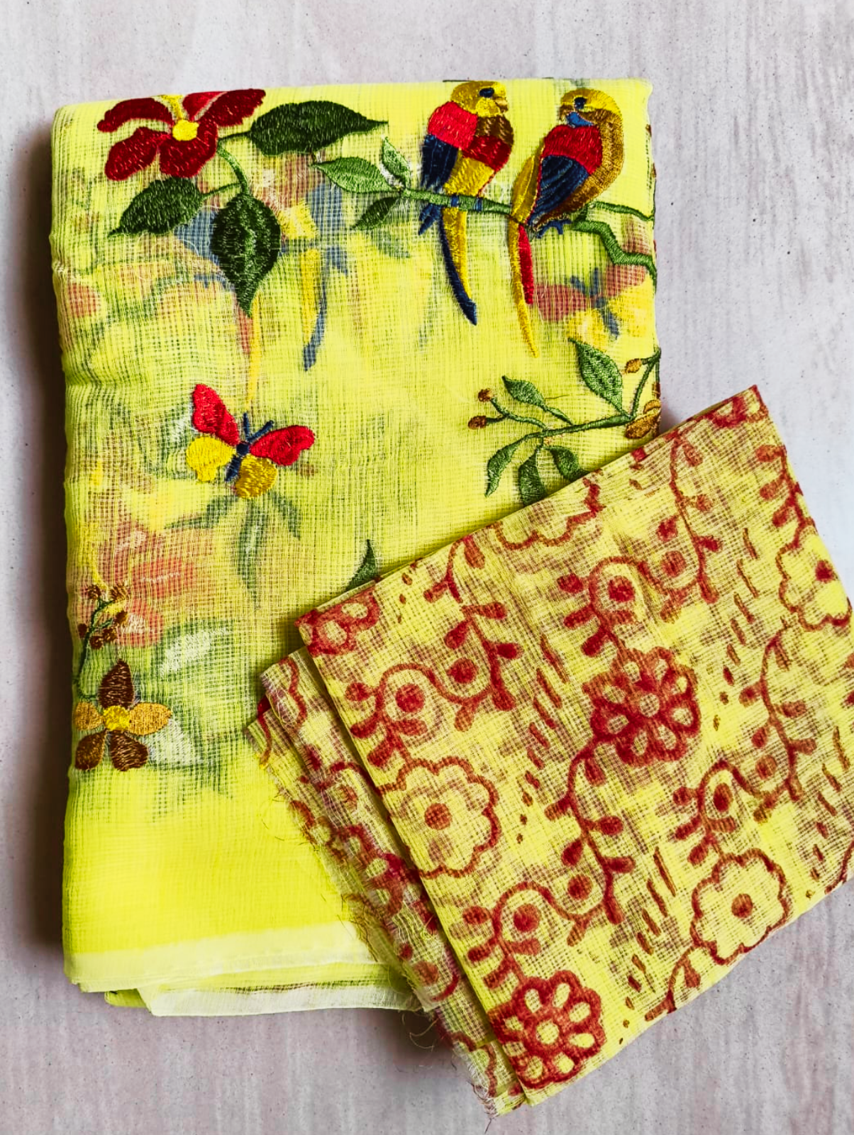 Yellow Embroidered Kota Saree