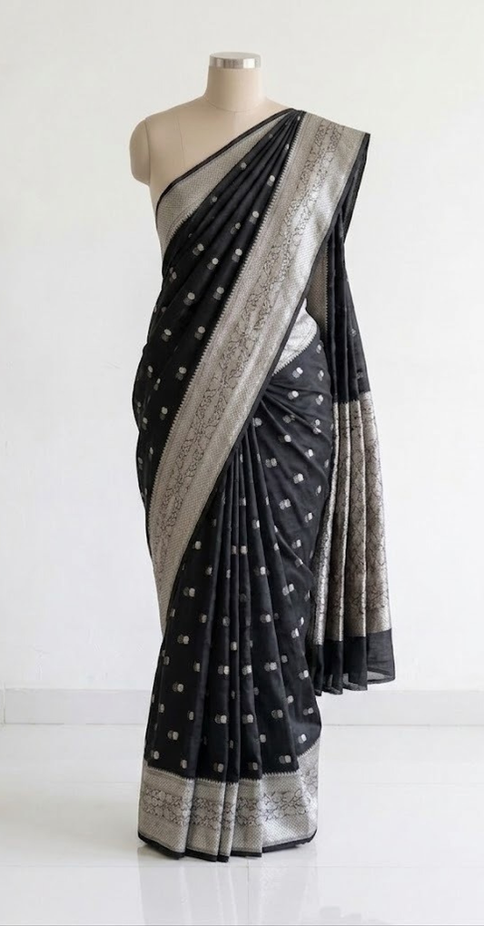 Black & Silver Banarasi Semi Organza