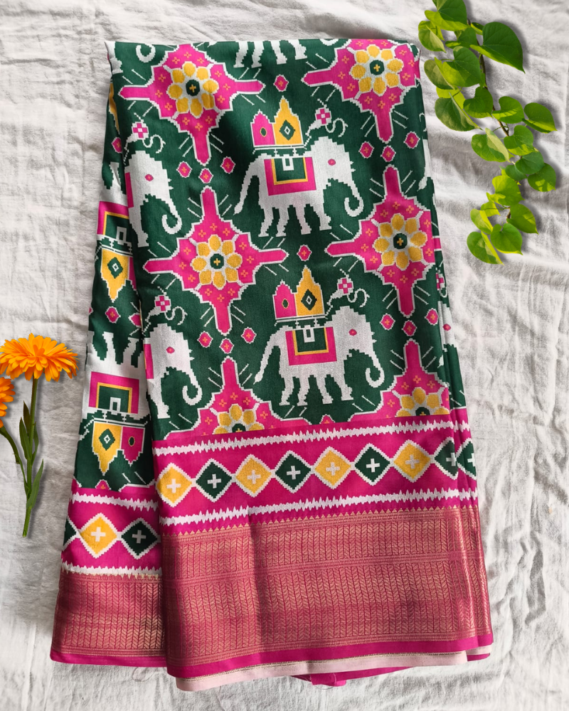 Green Patola Pattern Art silk