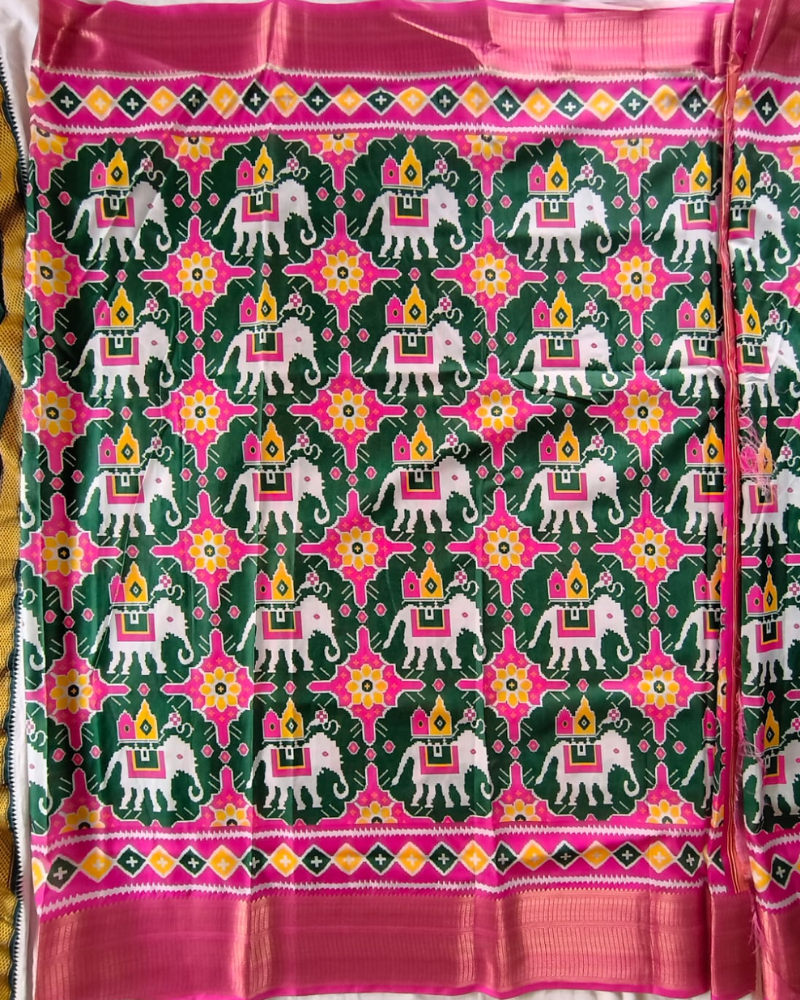 Green Patola Pattern Art silk