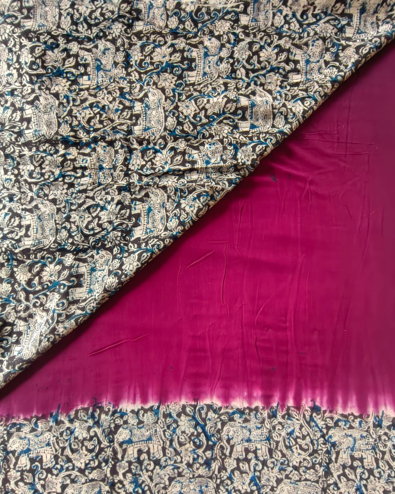 Maroon Mul Cotton Saree with Kalamkari Border