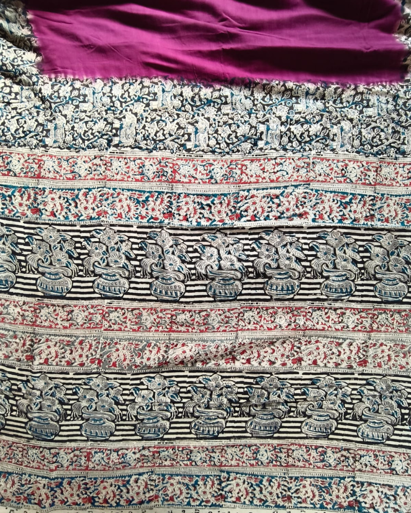 Maroon Mul Cotton Saree with Kalamkari Border